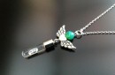 angel heart wings green agate rice charm on chain