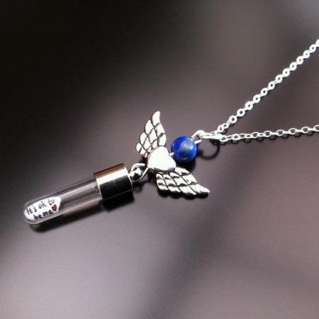 angel heart wings lapis rice charm on chain