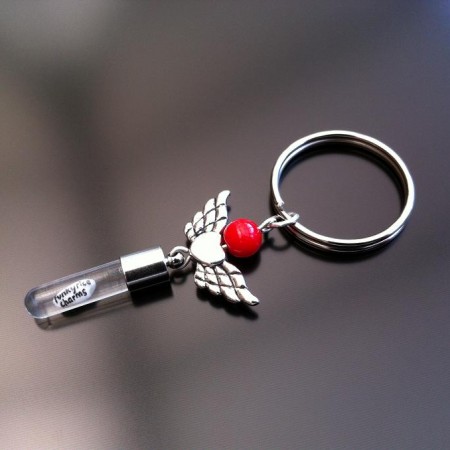 angel heart wings red coral rice charm key ring