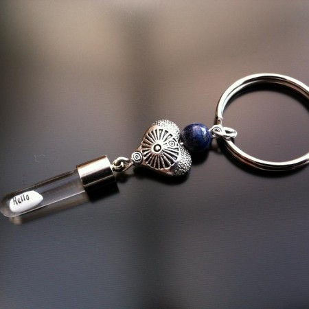 antique heart lapis rice charm key ring