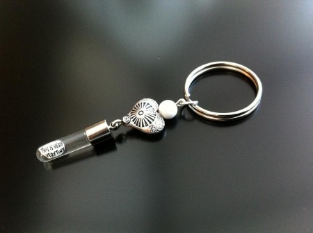 antique heart mother pearl rice charm key ring