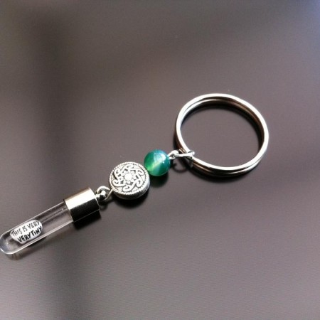 celtic green agate rice charm key ring