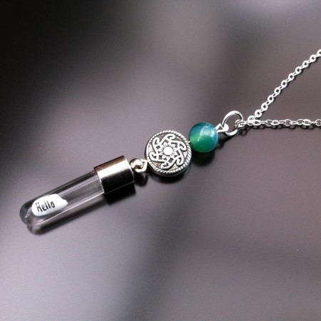 celtic green agate rice charm on chain