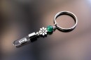 silver flower green agate rice charm key ring
