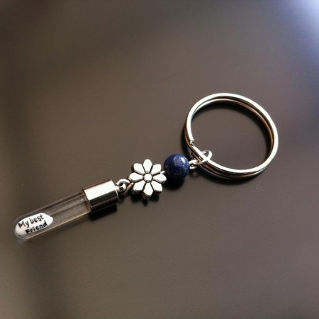silver flower lapis rice charm key ring