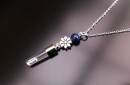 silver flower lapis rice charm on chain