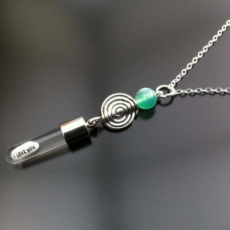 spiral green agate rice charm on chain