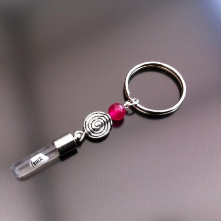 spiral pink agate rice charm key ring