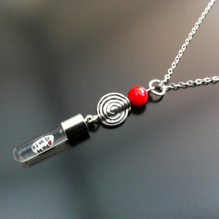 spiral red coral rice charm on chain
