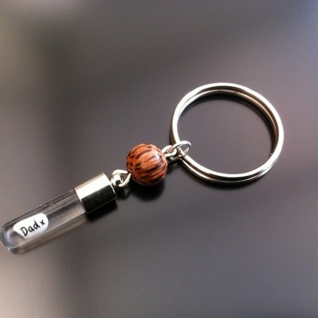 rice charm key ring with antique wood