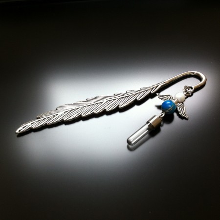 bookmark angel rice charm with blue picture jasper and mother of pearl