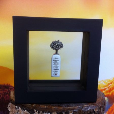 rice writing in frame - family tree charm