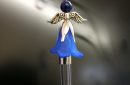 rice writing hanging angel rice charm with blur skirt and lapis crystal